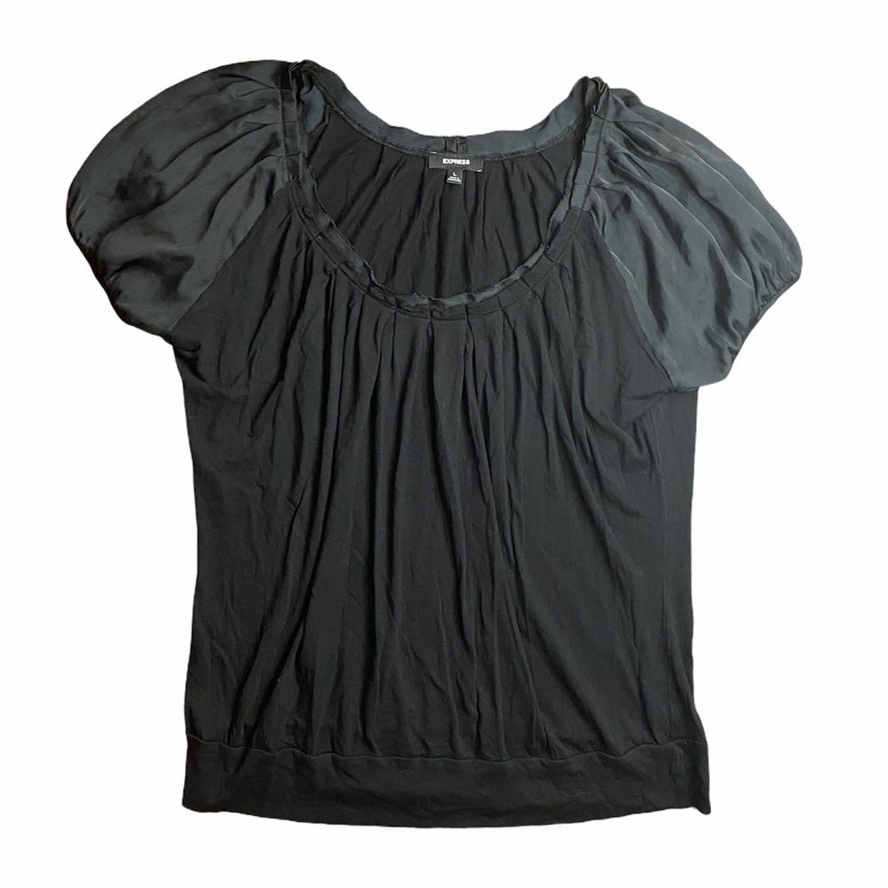 Express Black Shirt Front Ruching - Satin Sleeve - Sz L - Discounted Shipping!